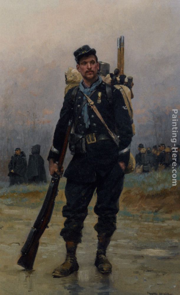 Un soldat avec son equipement painting - Jean Baptiste Edouard Detaille Un soldat avec son equipement art painting